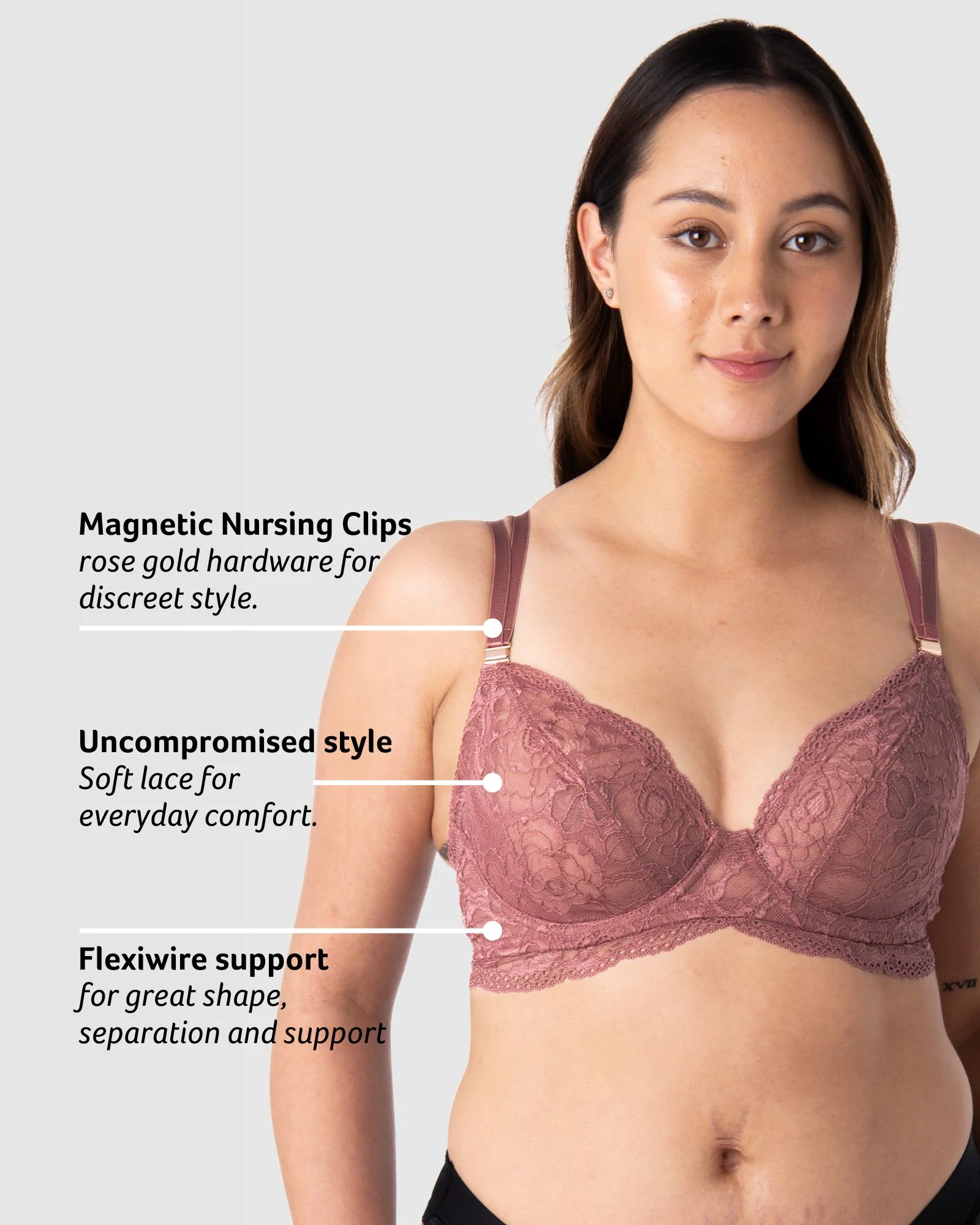 Heroine Plunge Antique Rose Nursing Bra - Flexi Underwire - Image 4