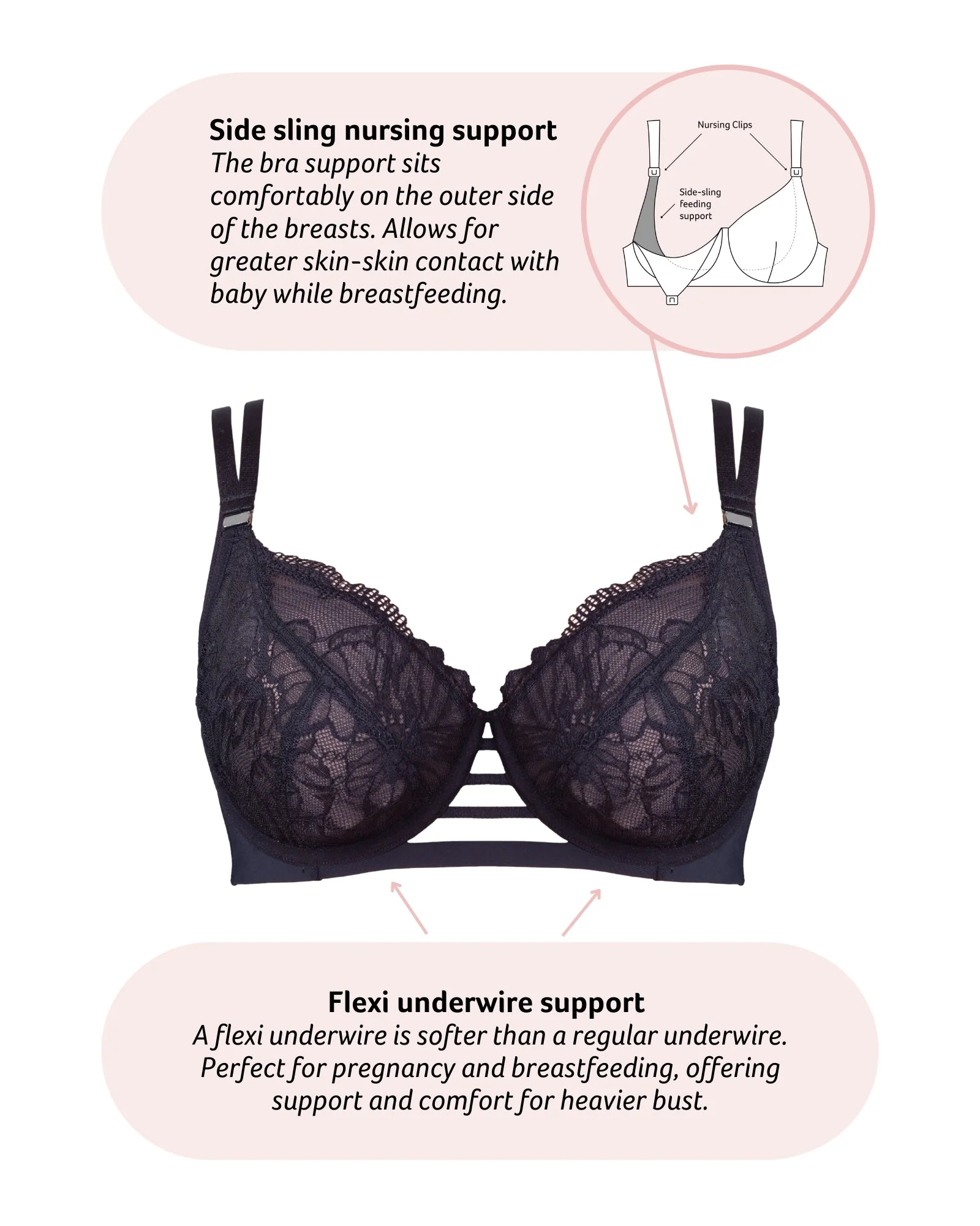 True Luxe Plunge Nursing Bra - Black - Image 5